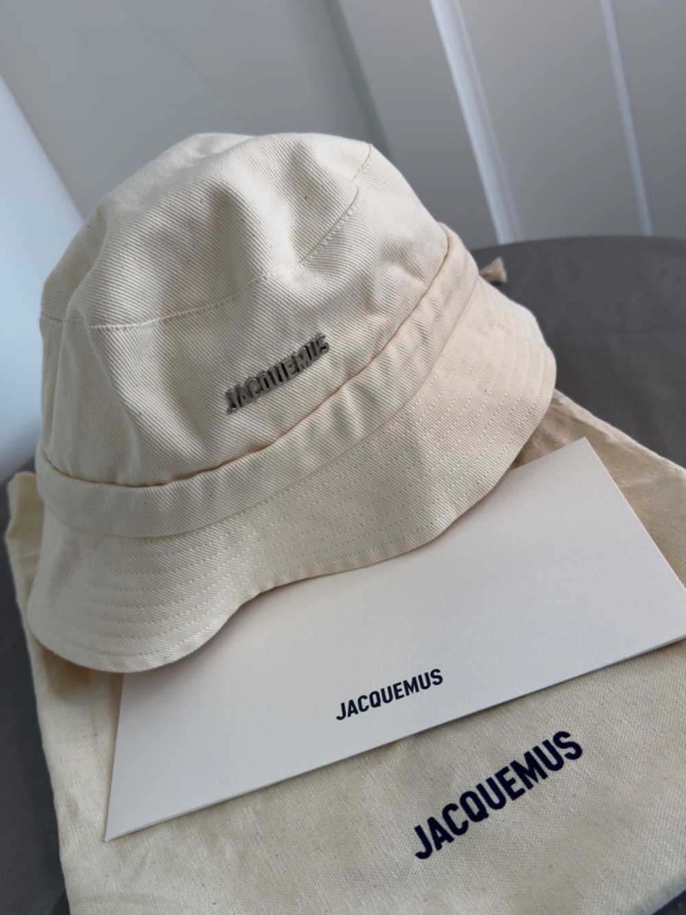 Jacquemus Cream Le Bob Bucket Hat with Metal Logo